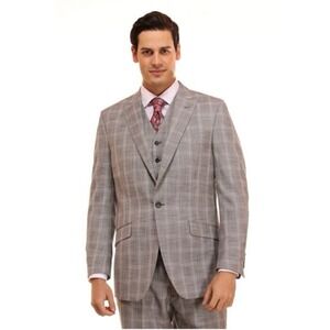 Vitali Grey Plaid Modern Fit Vested Suit M9687 Size L46/W40 New